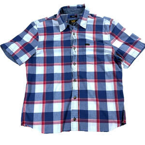 Lee Plaid Button Shirt Mens Small Vintage Grunge Raw Hem Stretch Casual Wear Top